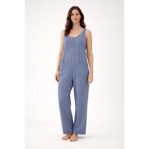Soma Henley Cozy Minimalist Jumpsuit Heather Blue Lounge Wear Wide Leg Large